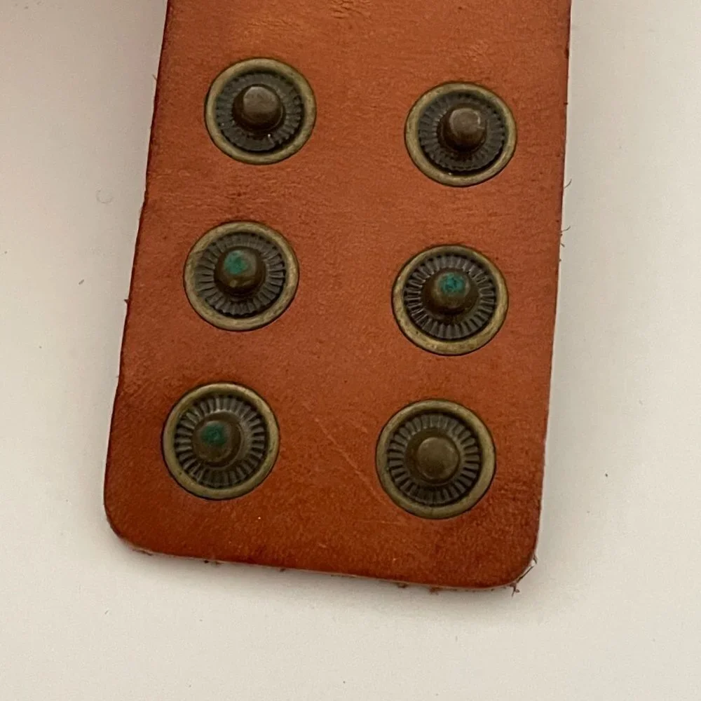 Handmade Set of Two Brown Leather Snap Closure Cowgirl Cuff Bracelets Large